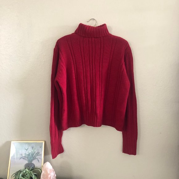 Vintage Sweaters - SOLD! 80s minimalist red cropped pullover turtleneck